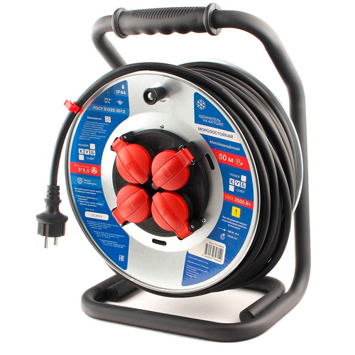 Морозостойкие удлинители на катушке, 4 розетки, 16 А, IP44