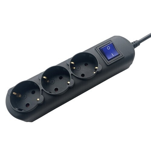 Удлинители с выключателем, 3 розетки, чёрные, 16А