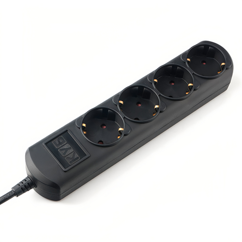 Удлинители без выключателя, чёрные, 4 розетки, 10/16 А
